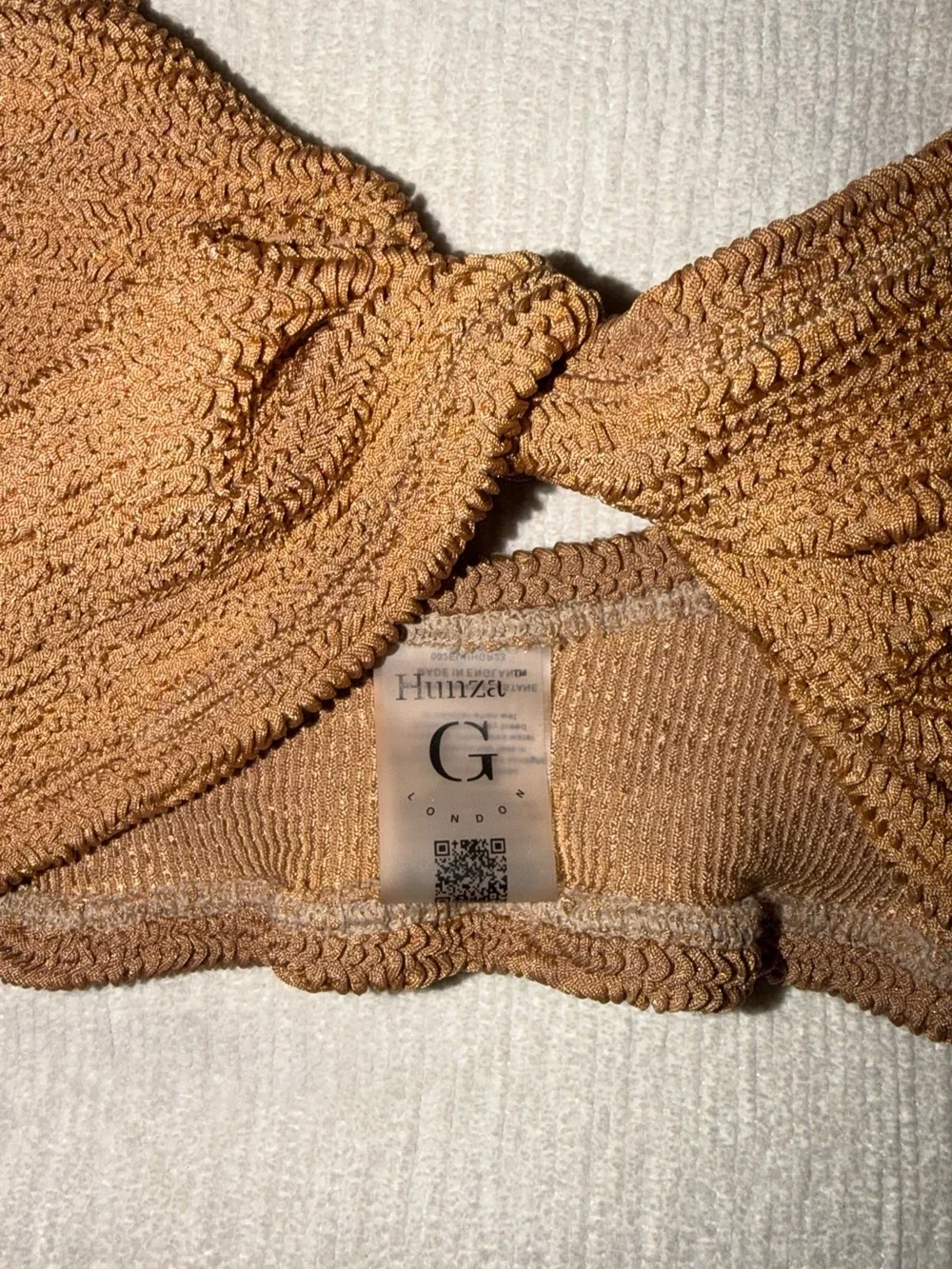 New Hunza G Juno Bikini *Top Only* Metallic Cocoa Tan Neutral Swimsuit Swimwear